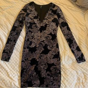 Windsor Black Velvet and Silver Glitter Body Con Dress